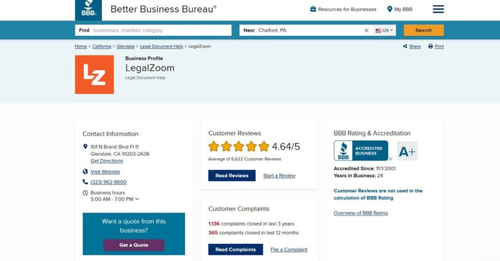 legalzoom reviews bbb