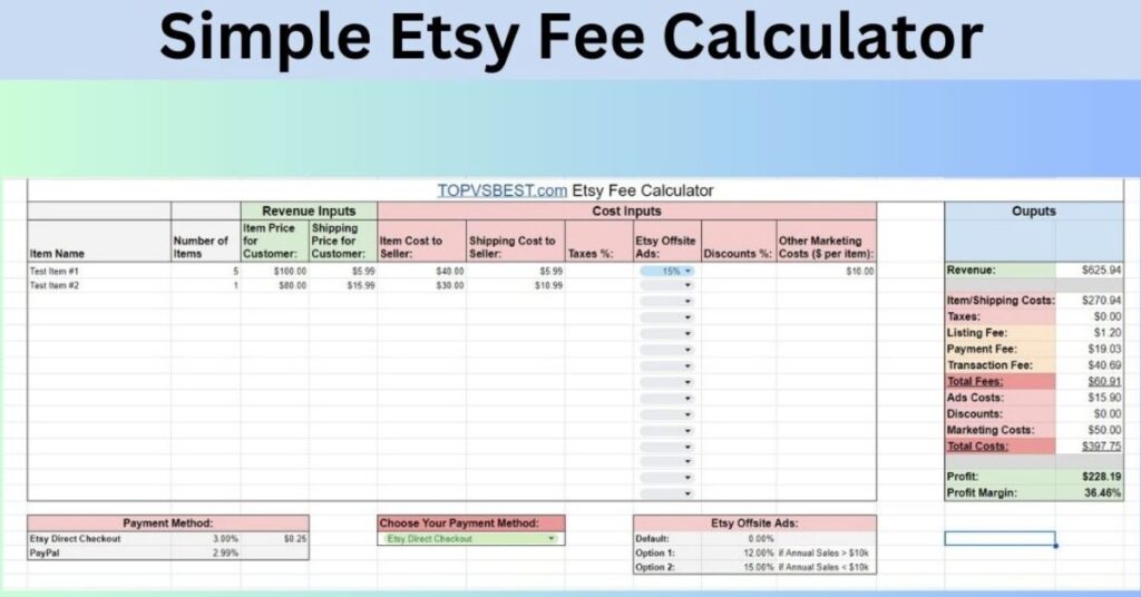 etsy fee calculator spreadsheet