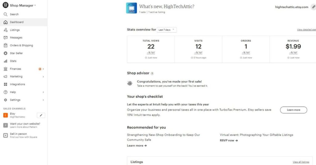 etsy shop manager dashboard