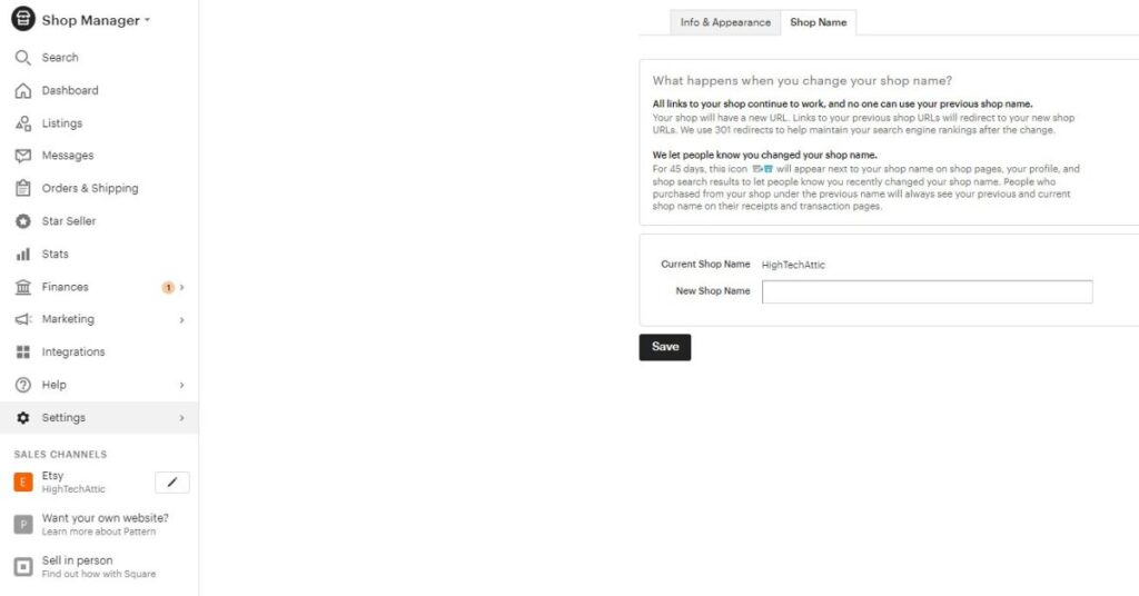 how to change etsy shop name