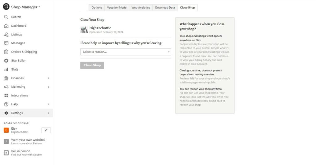 how to close etsy shop permanently